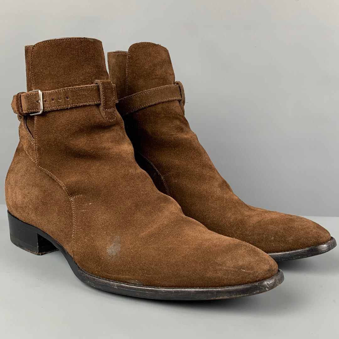 SAINT LAURENT Size 8 Brown Suede Belted Wyatt Jodhpur Boots