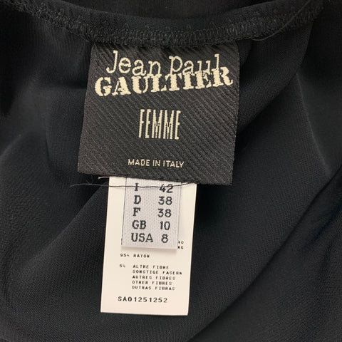 JEAN PAUL GAULTIER Taille 8 Jupe mi-mollet en ruban de mélange de rayonne noire