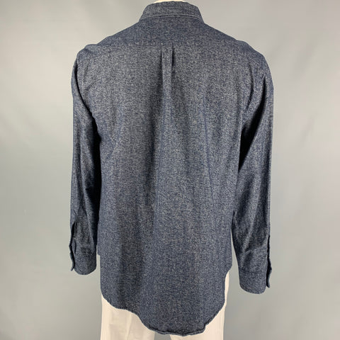 CP SHADES Size XL Navy & White Textured Cotton Long Sleeve Shirt