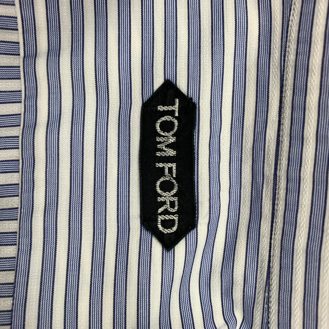 TOM FORD Size XL Blue & White Stripe Cotton Button Down Long Sleeve Shirt