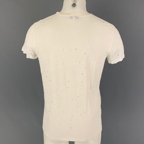 IRO Size M White Distressed Linen Crew-Neck Clay T-shirt