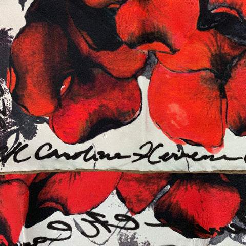 CAROLINA HERRERA Red Black Floral Twill Scarf