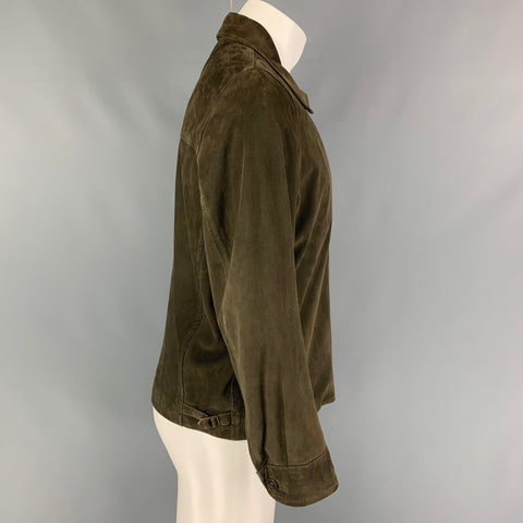 LUCIANO BARBERA Size M Olive Suede Zip Up Jacket