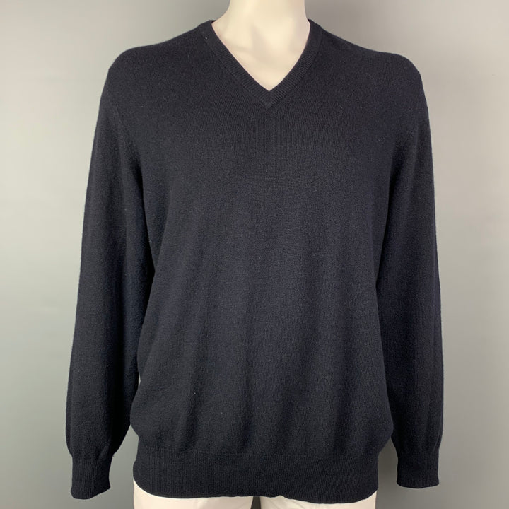 BROOKS BROTHERS Taille XL Pull col V en cachemire bleu marine