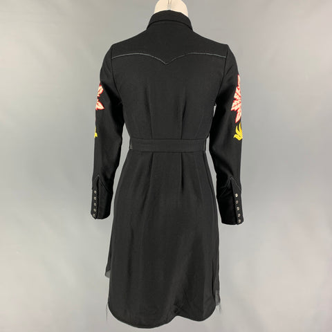 CHRISTIAN DADA Taille XS Robe à boutons-pression brodés en laine multicolore noire