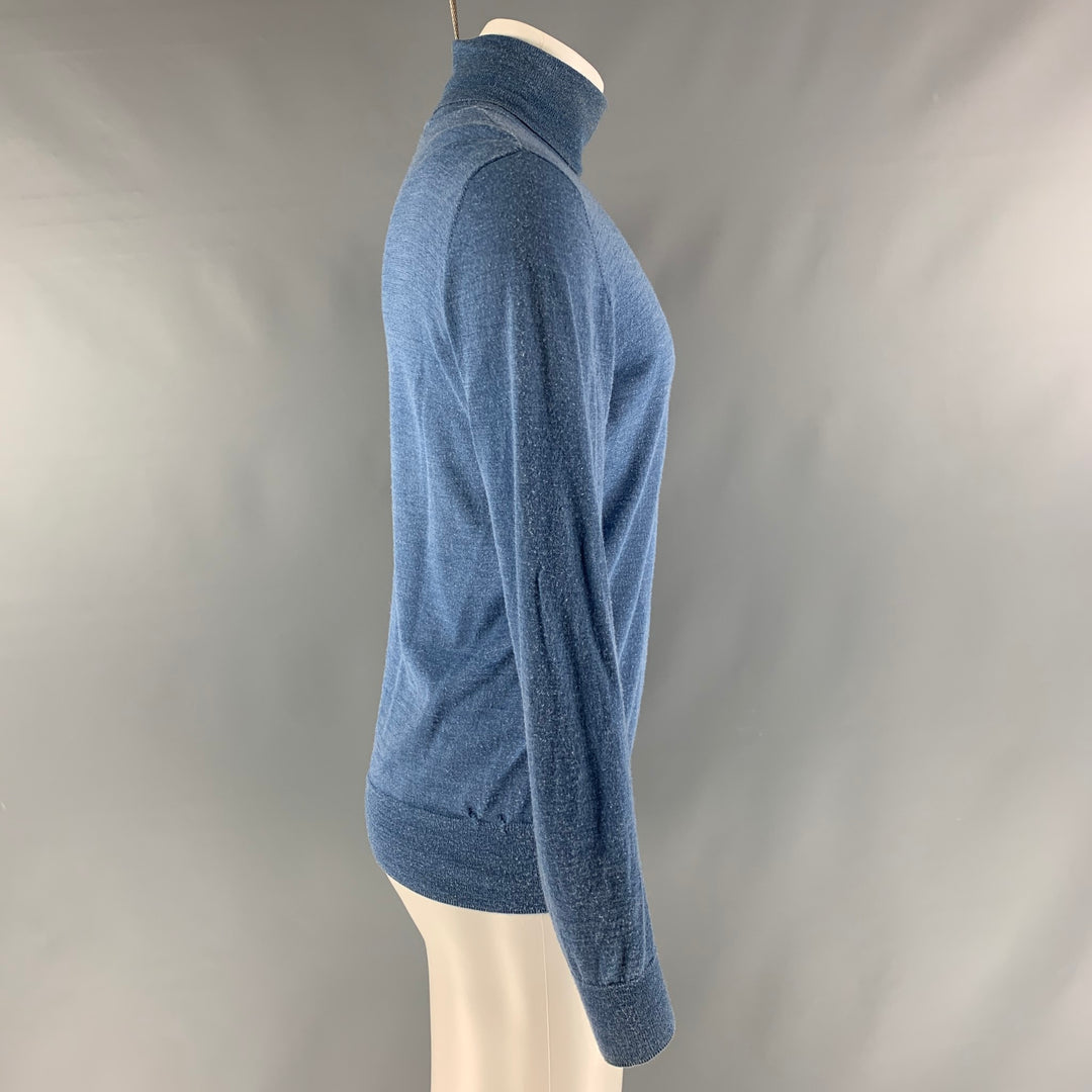 DRIES VAN NOTEN Size M Blue Solid Alpaca & Silk Turtleneck Pullover