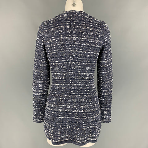 BRUNO MANETTI Size 6 Blue & White Boucle Silk Blend Jacket