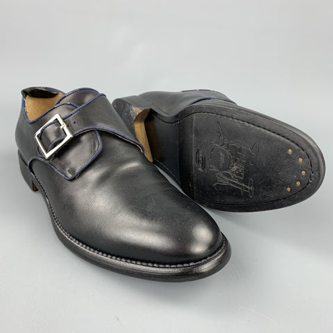 JUSTIN DEAKIN Size 10 Black Leather Monk Strap Loafers