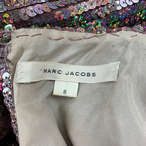 MARC JACOBS Size 8 Pink Sequined Polyester Cap Sleeves Dress Top