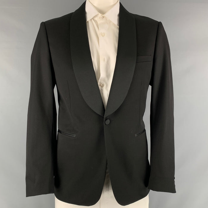 SANDRO Size 44 Black Solid Wool Tuxedo Sport Coat
