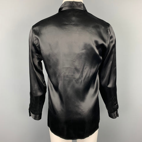 AGNES B. Size M Black Acetate Blend Button Up Long Sleeve Shirt