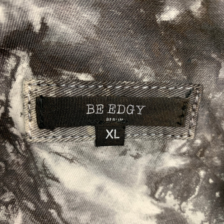 BE EDGY Size XL Black White Tie Dye Cotton Zip Up Jacket