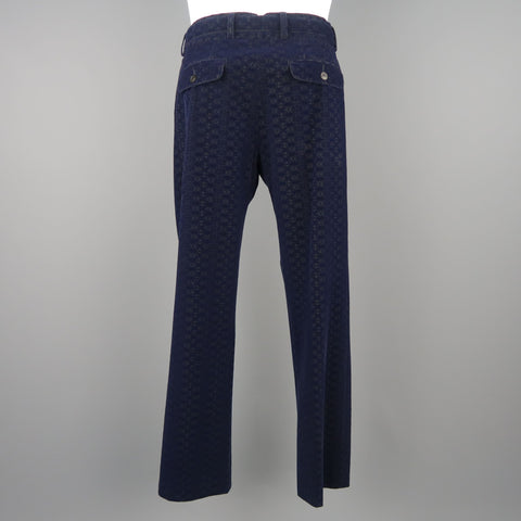 ROBERTO CAVALLI Size US 32 / IT 48  Navy Printed Velvet Belted Dress Pants