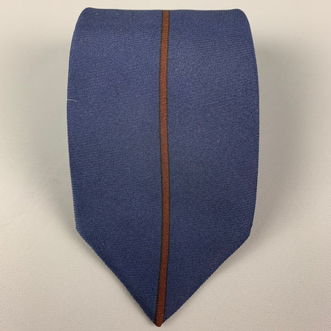 CLAUDE MONTANA Navy Brown Vertical Stripe Silk Tie