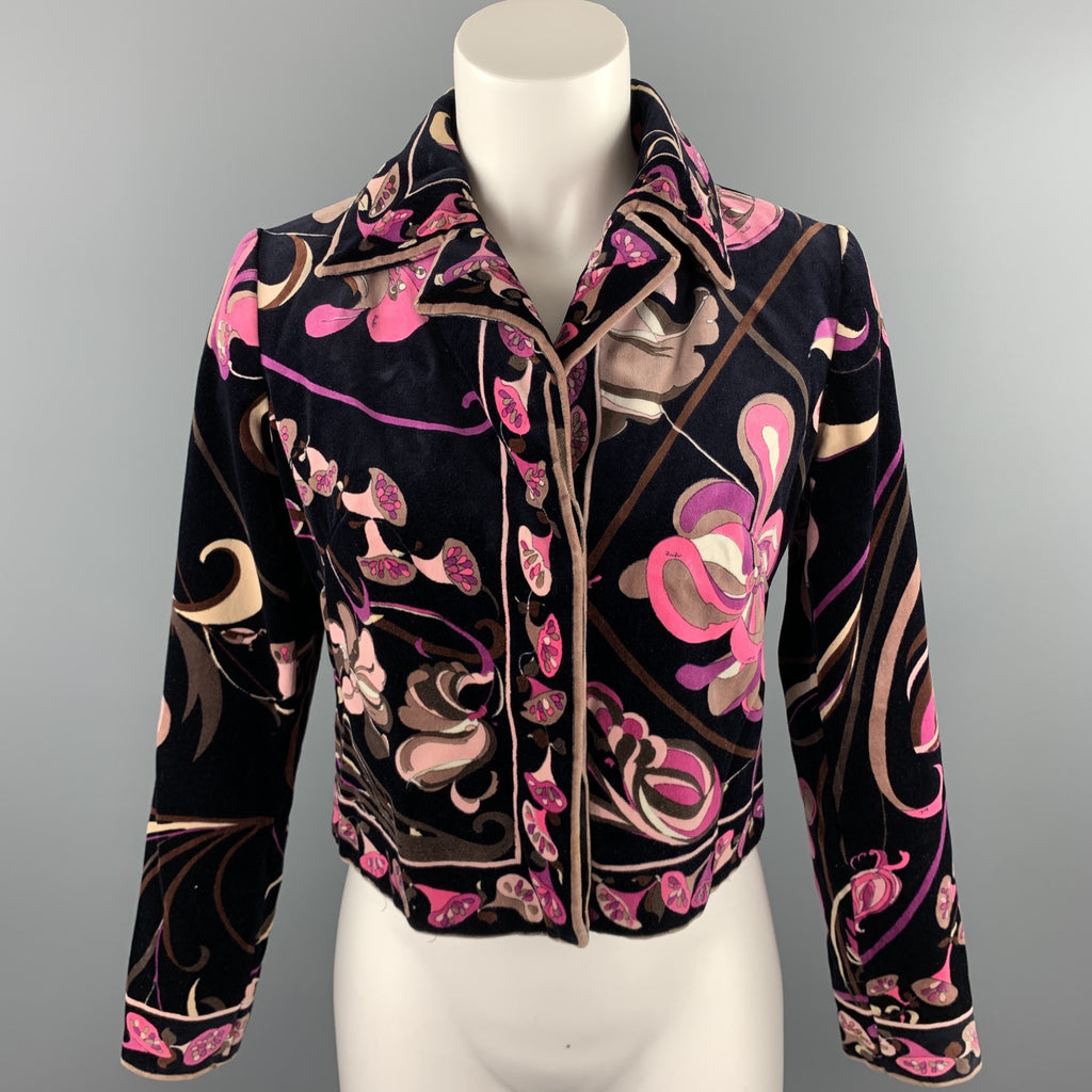Vintage EMILIO PUCCI Size M Black & Pink Floral Velvet
