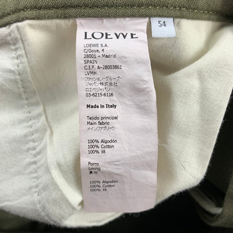LOEWE Size 38 Olive Cotton Button Fly Back Belt Casual Pants