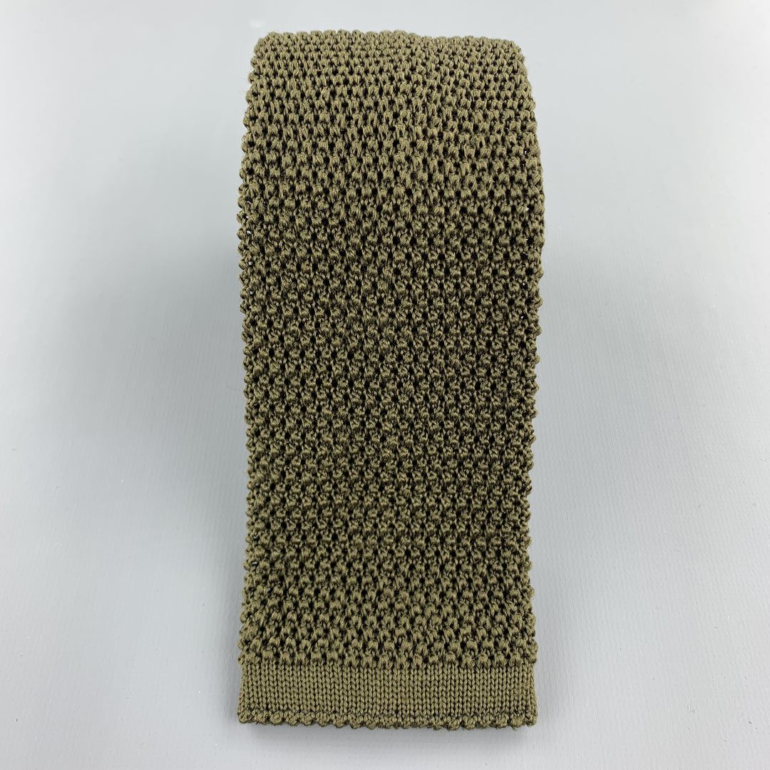 ANDERSON & SHEPPARD Olive Green Silk Textured Knit Tie