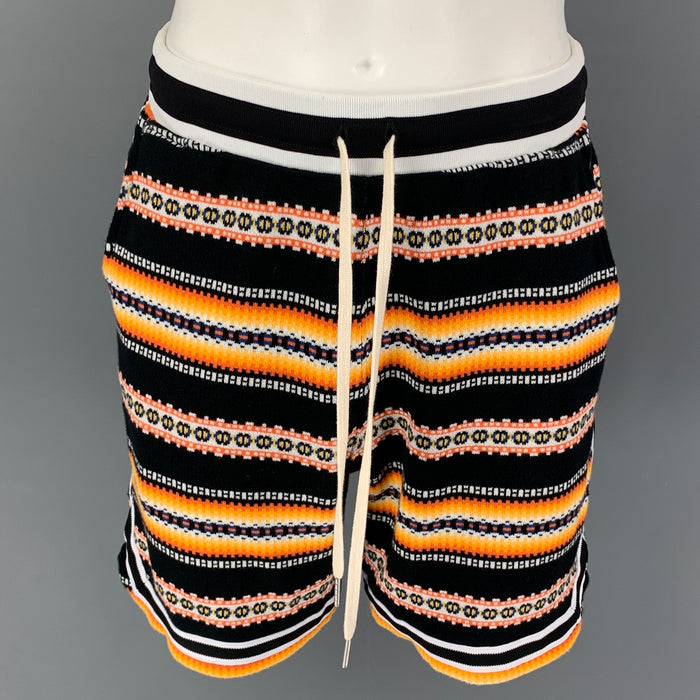 JOHN ELLIOTT Size S Black Orange Print Cotton Nogales Basketball Shorts