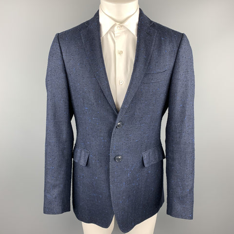 ETRO Size 40 Navy Textured Silk / Linen Notch Lapel Sport Coat