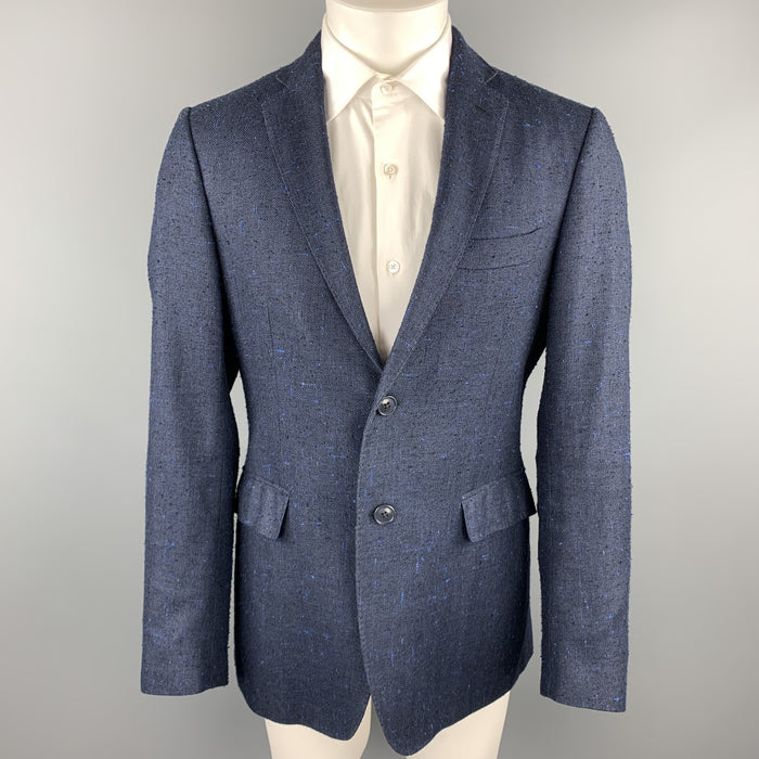 ETRO Size 40 Navy Textured Silk / Linen Notch Lapel Sport Coat