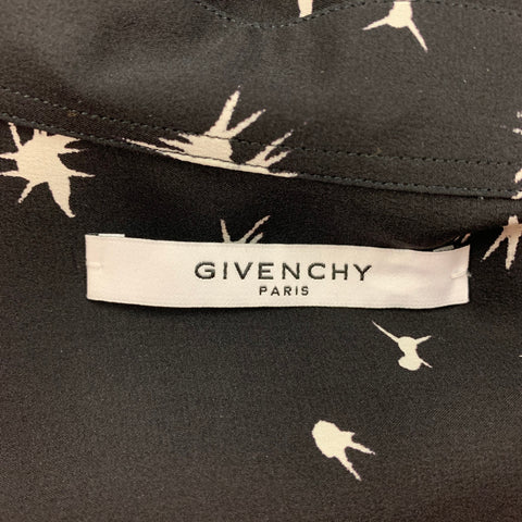 GIVENCHY Size L Black White Print Silk Button Up Long Sleeve Shirt