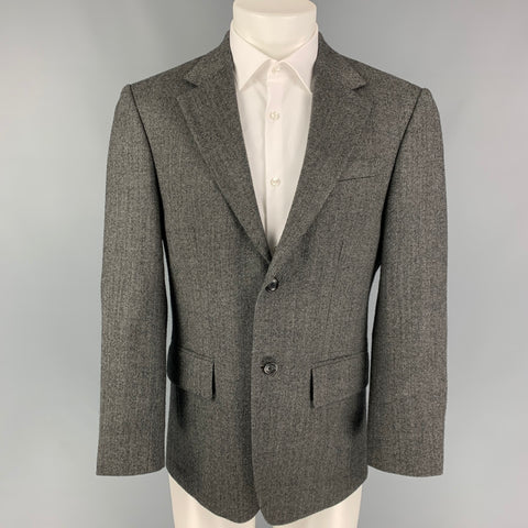 OSCAR DE LA RENTA Size 38 Grey Black Herringbone Wool Sport Coat