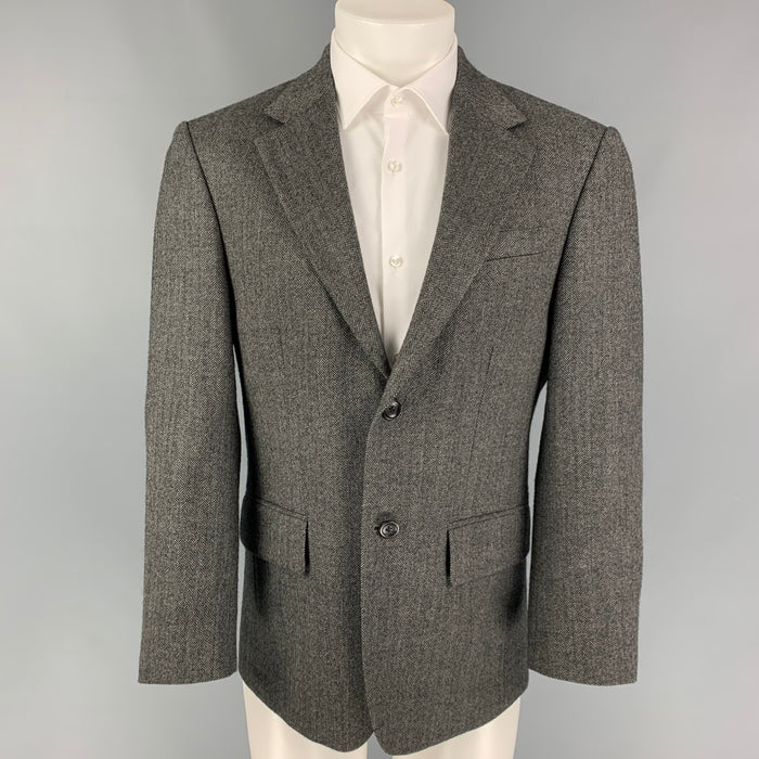 OSCAR DE LA RENTA Size 38 Grey Black Herringbone Wool Sport Coat