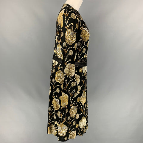 GUCCI Resort 2009 by Frida Giannini Size 6 Black & Brown Sea Shells Viscose Mid-Calf Wrap Dress