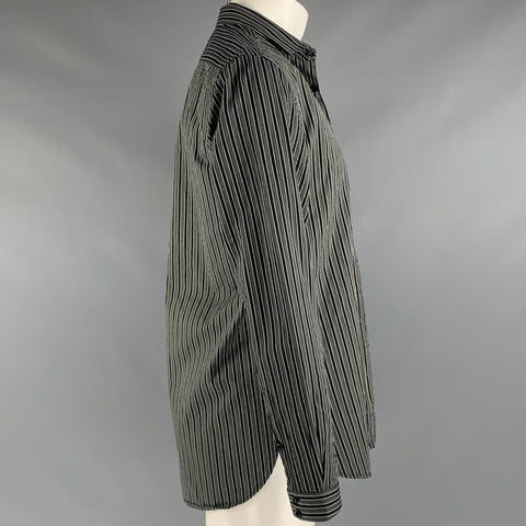 SAINT LAURENT Size M Black Grey Stripe Cotton Long Sleeve Shirt