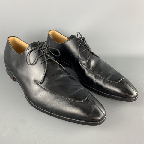 GRAVATI Size 12 Black Leather Apron Split Toe Lace Up