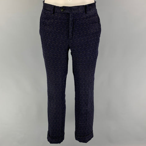 ETRO Size 38 Navy Olive Linen Cotton Single Breasted Slim Fit Suit