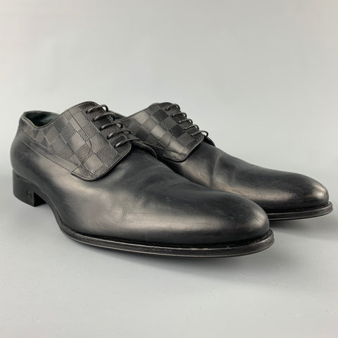 LOUIS VUITTON Size 12 Black Damier Leather Lace Up Dress Shoes