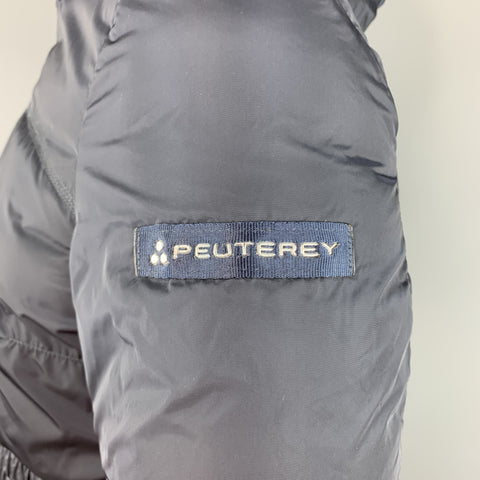 PEUTEREY Size XL Navy Polyamide Quilted Down Filled  Faux Fur Reversible Long Coat