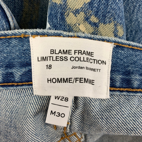 FRAME x JORDAN BARRETT Size 30 Blue Splattered Denim Zip Fly Jeans