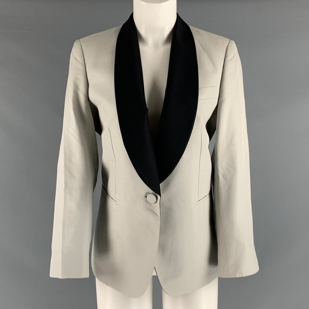 STELLA McCARTNEY Size 8 Silver Black Silk Tuxedo  Blazer