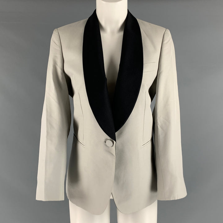 STELLA McCARTNEY Size 8 Silver Black Silk Tuxedo  Blazer