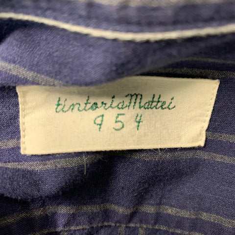 TINTORIA MATTEI 954 Size M Navy & Gray Stripe Cotton Long Sleeve Shirt