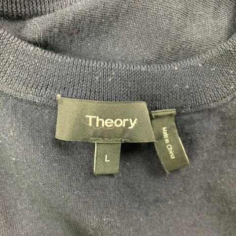 THEORY Size L Navy Wool Crew-Neck Pullover