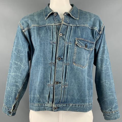 LEVI STRAUSS Size XL Blue Washed Selvedge Denim Jacket