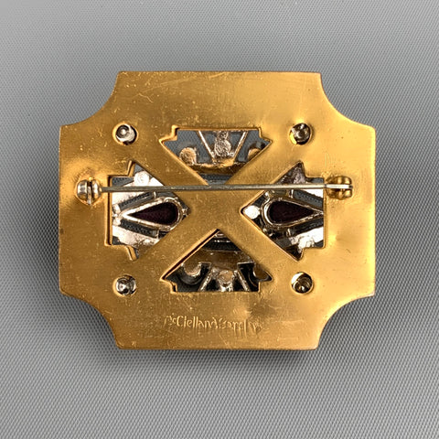 VINTAGE Gold Tone & Silver Rhinestones Brooch