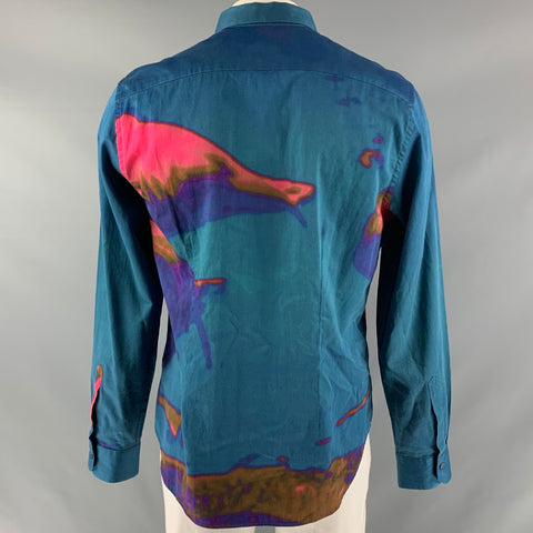 PAUL SMITH Size XXL Blue &  Fuchsia Abstract Cotton Button Down Long Sleeve Shirt