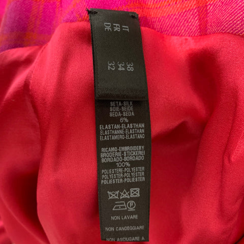 LA PERLA Taille 2 Rouge Rose Laine Élasthanne Plaid Crayon Au-dessus du Genou Ensembles de Tenues