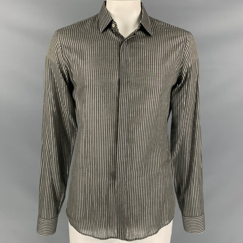 BURBERRY PRORSUM Size XL Gray & Silver Stripe Long Sleeve Shirt