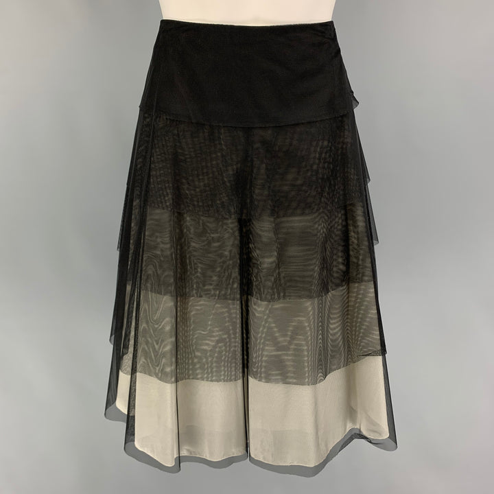 AKRIS Size 4 Black White Tulle Polyamide Layered Skirt
