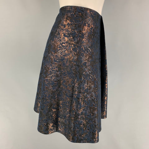 3.1 PHILLIP LIM Size 4 Navy Polyester Cotton Jacquard Wrap Skirt