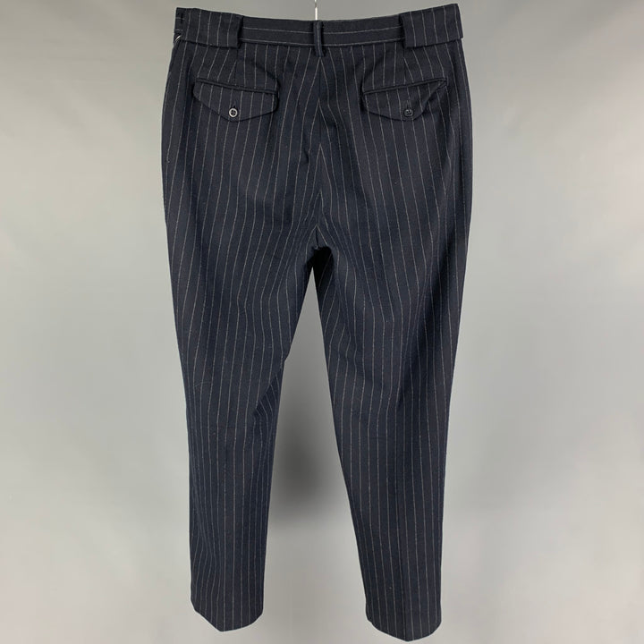 POLO par RALPH LAUREN Taille 33 Pantalon décontracté en laine mélangée à fines rayures blanches marine