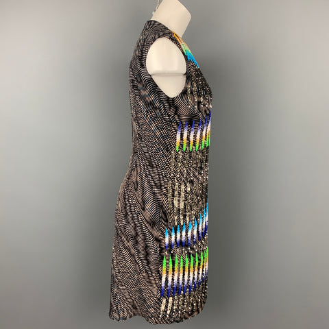PETER PILOTTO Size 6 Multi-Color Sequined Beaded Silk Shift Dress