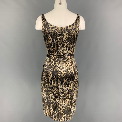 TULEH Size 6 Beige Brown Animal Print Polyester Blend Sleeveless Dress