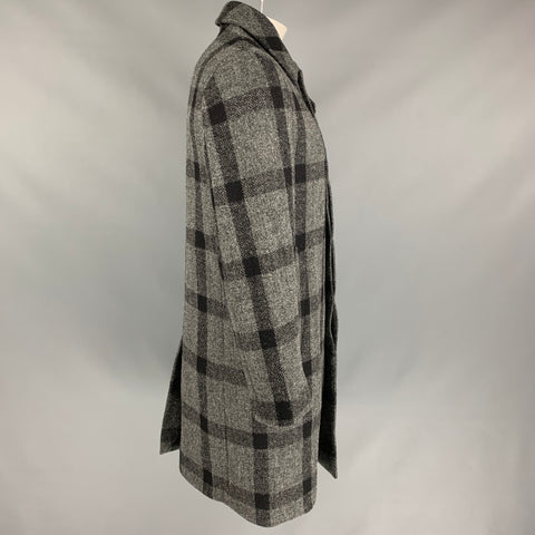 MACKINTOSH Size 42 Grey & Black Plaid Wool Hidden Placket Coat
