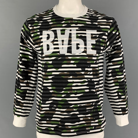 BAPE Size L Black White Camouflage Cotton Crew-Neck T-shirt